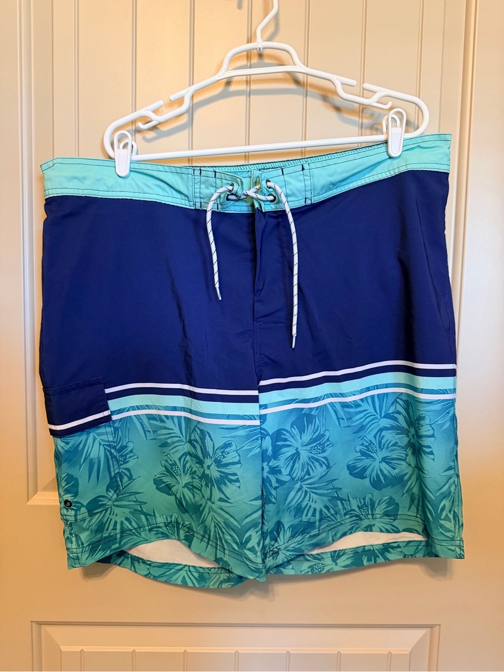 Arizona Jean Company Navy and Teal Floral Swim Trunks